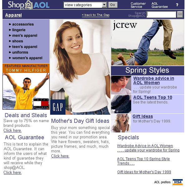 Shop@AOL apparel landing page