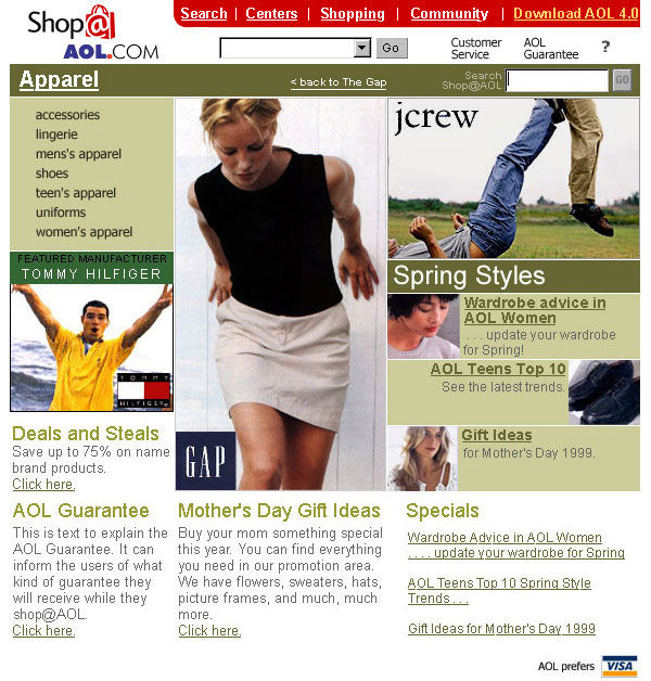 Shop@AOL apparel landing page 2